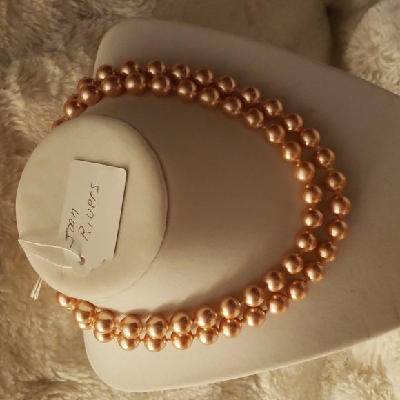 Joan Rivers Peach Faux Pearls Necklace, 30 inches, goldtone lobster claw clasp - Picture 1 of 6